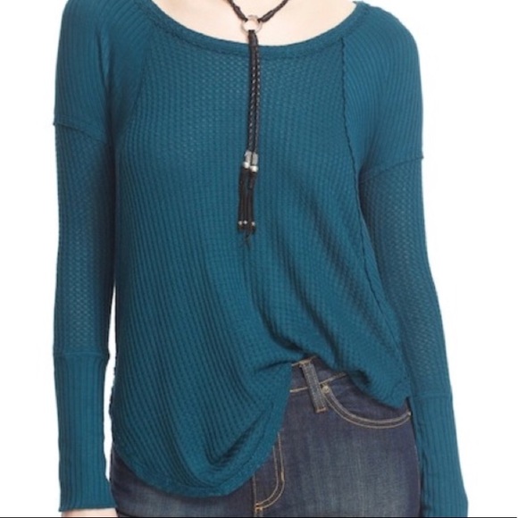 Free People Ventura Drippy Thermal Top Oversized Waffle Knit Long Sleeve Tee - Picture 2 of 8